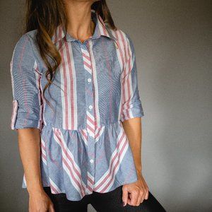 Super cute striped long sleeve button down blouse